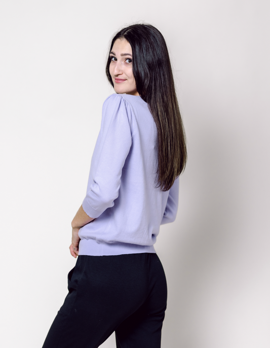 3/4 Length Lightweight Cotton Sweater in Lavender