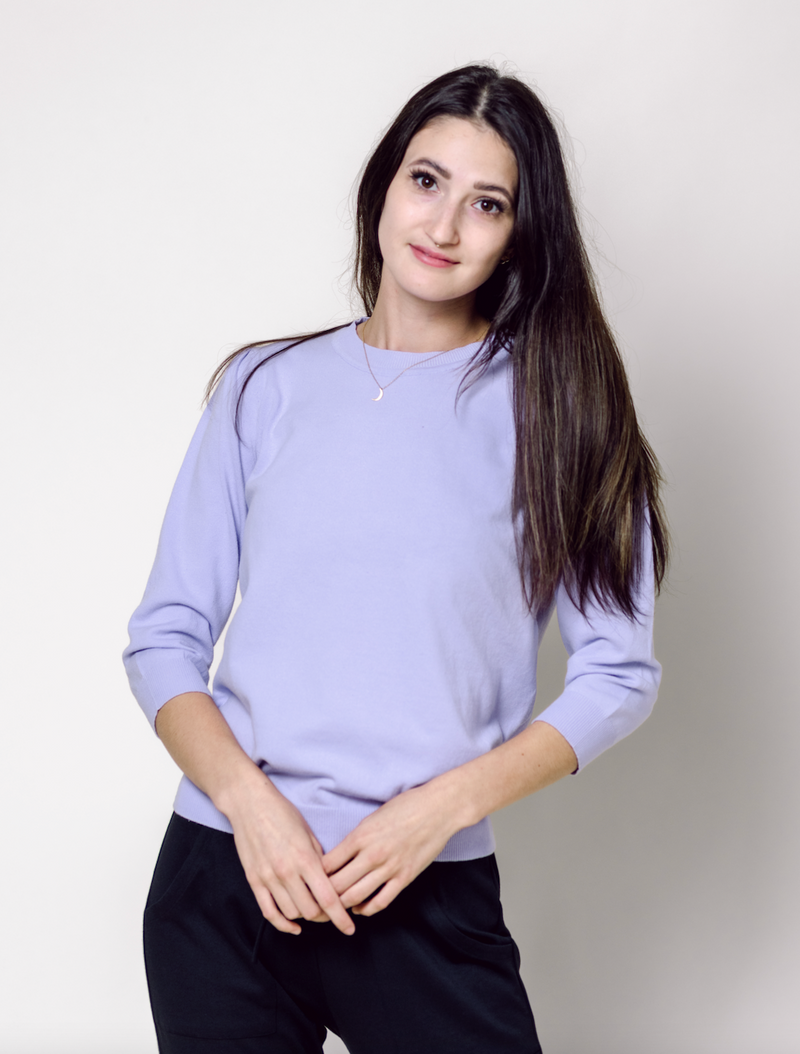 3/4 Length Lightweight Cotton Sweater in Lavender