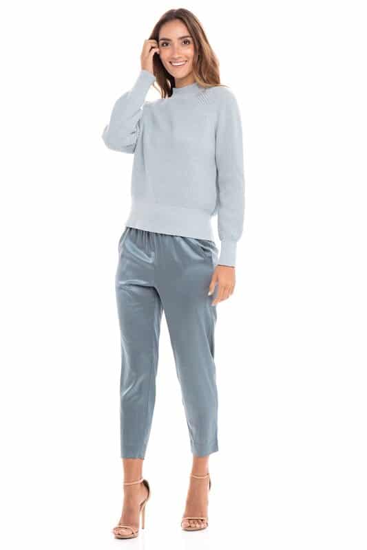 Pale Blue Cotton Mock Neck Sweater